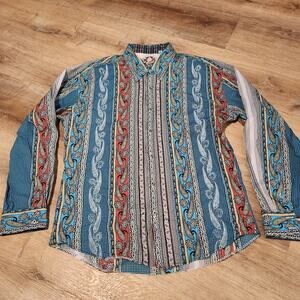 Robert Graham Shirt Men 2XL* Long Sleeve Cotton Paisley Blue Flip Cuff Button